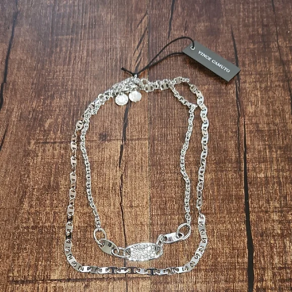 Vince Camuto Edgy Chic Double Chain Silver Necklace - Picture 1 of 4